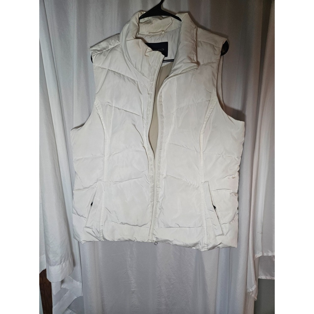 Lands End Down Vest Women's XL (18) Down Cream White Full Zip Up